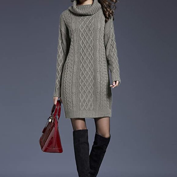 CHICELY Long Sleeve Turtle Neck Sweater Dress - Picture 3 of 7